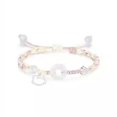 【足银999|招财猫咪】 岁月静好 萌趣灵动小猫卡通招桃花小众高级好运手饰约会惊喜甜蜜饰爱平安扣纳福一对可调节 琉璃 手绳 男女同款情侣款