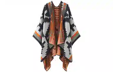 优幽兰 复古氛围感小众民族风斗篷时尚百搭高级感防风防寒撞色披风办公室空调房保暖毛毯旅游拍照打卡穿搭 腈纶 披肩 女款