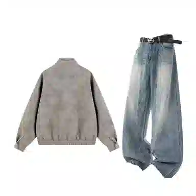 Zirunge Vintage Tie-Dye Leather Jacket Cleanfit Set