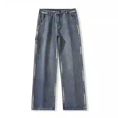 邦固依品 美式高街拼接设计感做复古长裤休闲宽松百搭日常通勤旅游舒适透气经典阔腿显高垂感直筒牛仔裤 男款