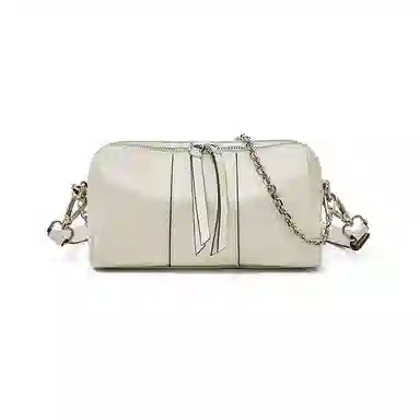 老人头 时尚百搭日常通勤上班小众设计高级质感斜挎包 牛皮革 单肩包 女款 黑色/米白色/灰色