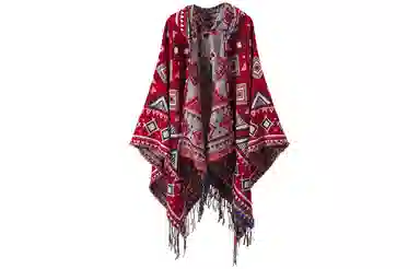 优幽兰 时尚百搭民族风带帽斗篷丽江新疆西藏大西北旅游穿搭拍照保暖披风办公室空调房外搭两用 腈纶 披肩 女款