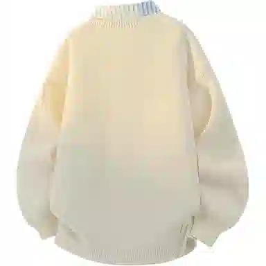 欧迪芬 港式情侣款奶黄色复古假两件衬衫立领上衣秋季毛衣女生美式宽松高街百搭休闲外套卫衣女士慵懒简约纯色显瘦潮流潮牌学生毛衣 女款