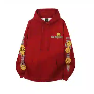 阿凡迪 美式高街趣味搞怪笑脸图案字母印花简约连帽时尚运动休闲日常无性别主义个性潮牌经典百搭学生党松弛感落肩舒适长袖卫衣 男女同款