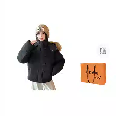 丝絮丝绸 宽松毛领长袖棉服 女款