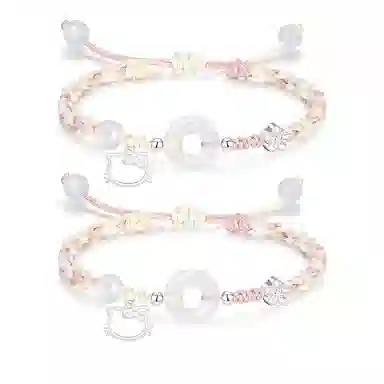 【足银999|招财猫咪】 岁月静好 萌趣灵动小猫卡通招桃花小众高级好运手饰约会惊喜甜蜜饰爱平安扣纳福一对可调节 琉璃 手绳 男女同款情侣款