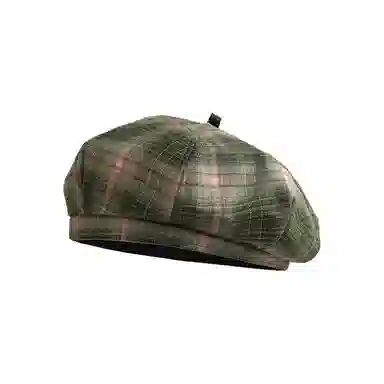 钓鱼熊 日系文艺格纹韩版时尚英伦复古画家帽百搭显脸小 聚酯纤维 贝雷帽 男女同款情侣款