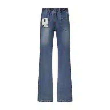 【拼接分割微喇版型】布客行 美式高街修身显高显瘦复古水洗做旧磨白亲肤柔软透气弹力松紧腰系带休闲百搭长裤子直筒阔腿牛仔裤 男女同款