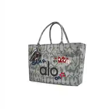 alo yoga Amber Graffiti Tote Bag Large Gray