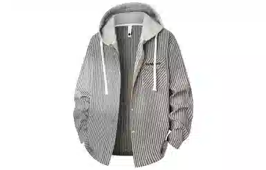 大卫贝肯 美式复古高街条纹假两件连帽单排扣学院风开衫休闲百搭防风保暖不易起球时尚宽松舒适日常通勤学生上班族外套夹克 男女同款