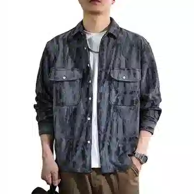 遨宇 美式复古潮牌印染水洗灯芯绒长袖宽松重磅休闲户外衬衫 男女同款