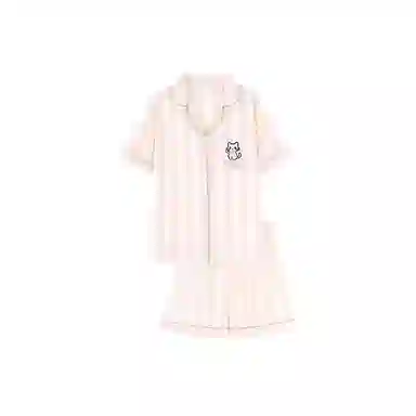 静英鸾 夏季女舒适简约休闲风短袖短裤宽松条纹家居服睡衣套装 女款