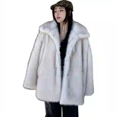 柏黛妃 韩版毛毛外套女中长款冬季宽松加厚环保仿狐狸毛皮草大衣 女款