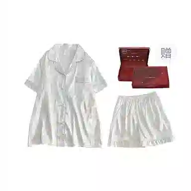 静英鸾 夏季女简约休闲舒适亲肤短袖短裤开衫翻领可外穿家居服睡衣礼盒 女款