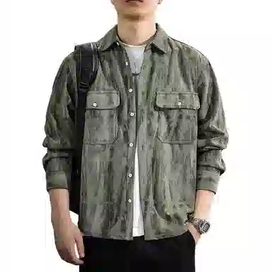 遨宇 美式复古潮牌印染水洗灯芯绒长袖宽松重磅休闲户外衬衫 男女同款