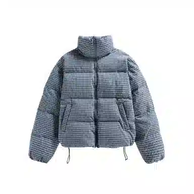 【dme】 潮牌日系休闲复古百搭简约街头户外运动日常格子立领拉链宽松上衣长袖羽绒服 男女同款