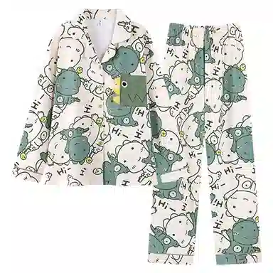 静英鸾 德绒保暖长袖长裤翻领开衫可爱卡通恐龙家居服秋冬季睡衣套装 男女同款