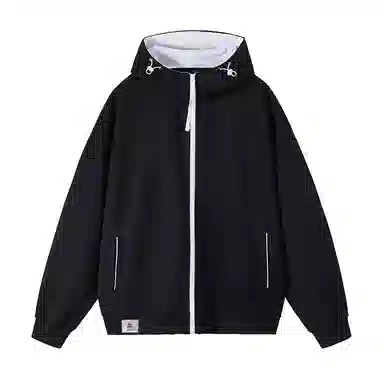 【dme】 日式双色拼接复古简约连帽上衣长袖口袋拉链休闲保暖情侣重磅潮牌水洗港风宽松抽绳双面秋季卫衣 男女同款