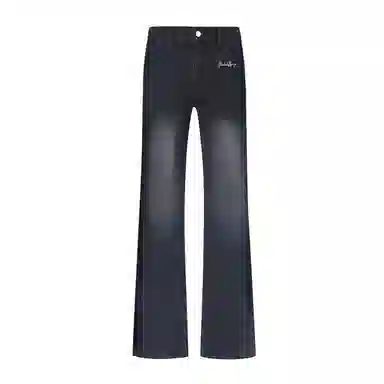 【巴黎柳叶微喇版型】布客行 美式高街修身显高显瘦复古水洗做旧磨白拼接柔软透气弹力松紧腰休闲百搭长裤子直筒垂感阔腿牛仔裤 男女同款