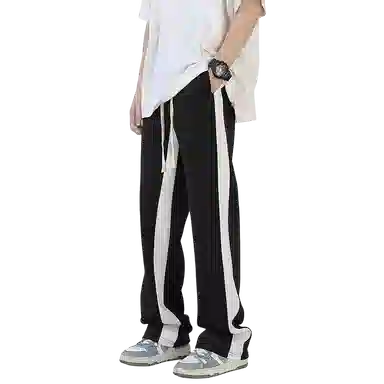 虫小绿 美式简约宽松直筒条纹撞色垂感时尚百搭休闲裤 男女同款
