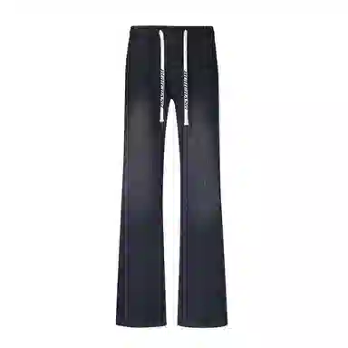 【拼接分割微喇版型】布客行 美式高街修身显高显瘦复古水洗做旧磨白亲肤柔软透气弹力松紧腰系带休闲百搭长裤子直筒阔腿牛仔裤 男女同款