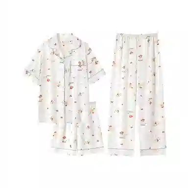 静英鸾 家居女舒适简约休闲风短袖三件套服睡衣套装 女款