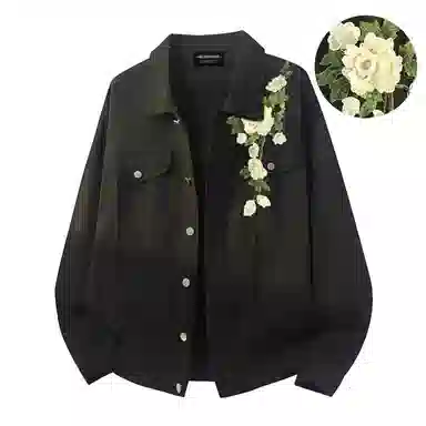 【万针立体刺绣花卉浮雕】布客行 美式高街水洗做旧简约基础款工装翻领开衫夹克休闲百搭单排扣宽松港风柔软透气牛仔外套 男女同款