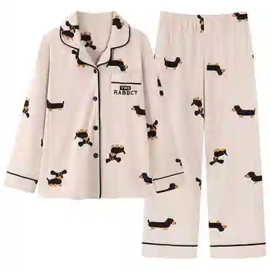 静英鸾 德绒长袖长裤翻领开衫可爱卡通小狗休闲两件套家居服秋冬季睡衣套装 女款