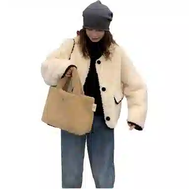邓大喵 韩版小个子皮毛一体羊羔毛女秋冬加厚宽松棉服外套 女款