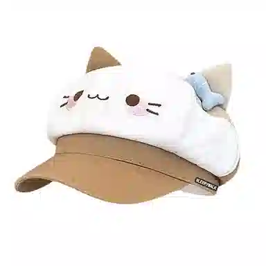 祎步康 可爱卡通小猫耳朵户外甜美大头围显脸小简约 棉 贝雷帽 女款