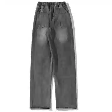 洋气先生 美式复古高街纯色水洗做旧磨白废土风宽松中腰松紧抽绳系带弹力直筒百搭阔腿无性别主义日常通勤运动休闲牛仔裤 男女同款