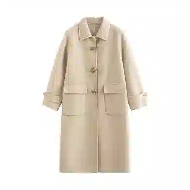 茵曼 羊驼毛蚕丝牛角扣长款双面呢大衣 女款