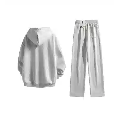 【懒人免搭配】布客行 重磅连帽纯色简约基础款春秋冬季一套开衫针织衫卫衣美式复古高街直筒中腰显高显瘦宽松百搭休闲运动套装 男女同款