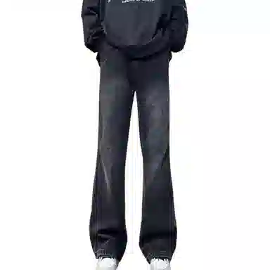 洋气先生 美式高街复古磨白水洗做旧时尚直筒中腰垂感宽松简约休闲百搭柔软亲肤平整抗皱微喇显高显瘦氛围感基础款牛仔裤 男女同款