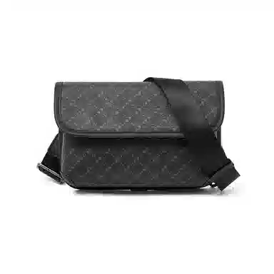 老人头 潮流撞色复古格子轻便实用潮流百搭时尚个性 合成革 斜挎包 男款 黑色