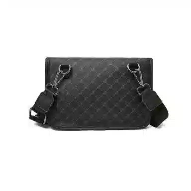 老人头 潮流撞色复古格子轻便实用潮流百搭时尚个性 合成革 斜挎包 男款 黑色