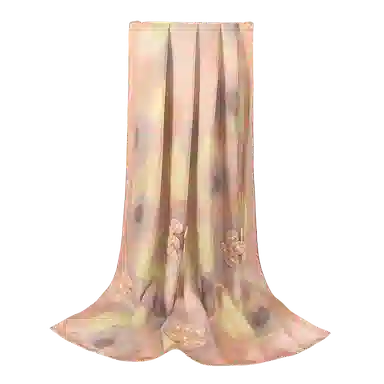 一米画纱 紫薇系列高级感立体花朵钉珠素绉缎旗袍外出中式印花 桑蚕丝 丝巾 女款