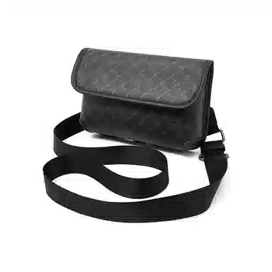 老人头 潮流撞色复古格子轻便实用潮流百搭时尚个性 合成革 斜挎包 男款 黑色