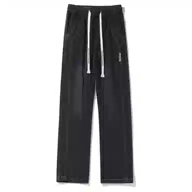 洋气先生 美式复古高街重工水洗做旧废土风阔腿直筒宽松垂感拖地抽绳系带松紧腰休闲百搭长款极简风基础款通勤牛仔裤 男女同款