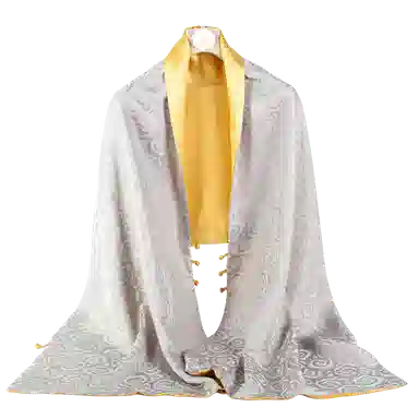 一米画纱 中式国风高级复古盘扣双面提花双层真丝长巾奢华两用 桑蚕丝 丝巾 女款