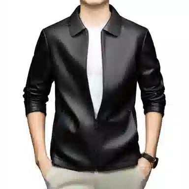 老爷车 商务简约翻领绵羊皮真皮皮衣 男款