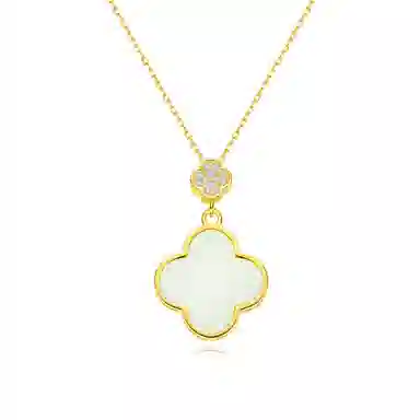 【S925纯银 好运翻倍】 七七银饰 四叶草 金色系五花锁骨链 森系小清新高级感幸运叠戴 日常百搭通勤 有钱花 约会表白 玉髓 项链 女款