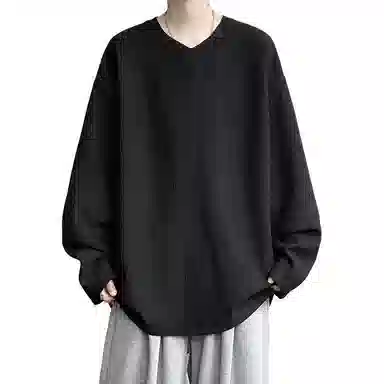 尘映 美式复古高街简约基础款早秋纯色圆领宽松休闲打底衫户外潮牌百搭青少年学院风套头插肩长袖卫衣 男女同款