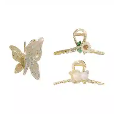 妖娆猫 蝴蝶花朵高端网红鲨鱼后脑勺高级感礼盒 合金 发夹 女款