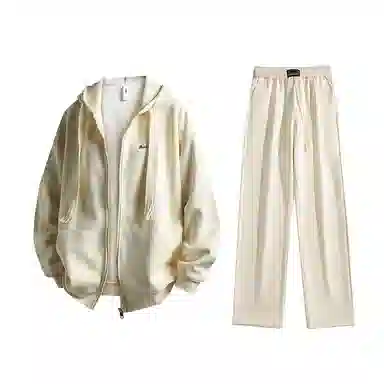 【懒人免搭配】布客行 重磅连帽纯色简约基础款春秋冬季一套开衫针织衫卫衣美式复古高街直筒中腰显高显瘦宽松百搭休闲运动套装 男女同款