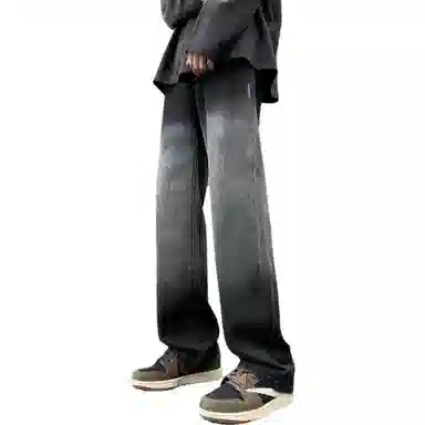 洋气先生 美式简约复古潮流百搭做旧重水洗渐变设计感高街直筒中腰宽松显高显瘦显腿长基础垂感日常居家出行休闲牛仔裤 男女同款