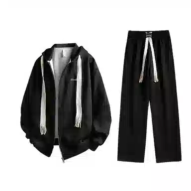 【懒人免搭配】布客行 重磅连帽纯色简约基础款春秋冬季一套开衫针织衫卫衣美式复古高街直筒中腰显高显瘦宽松百搭休闲运动套装 男女同款