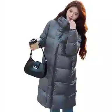 鸭鸭 连帽过膝保暖长款羽绒服 男女同款