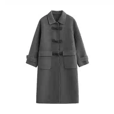 茵曼 羊驼毛蚕丝牛角扣长款双面呢大衣 女款