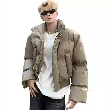 悍戈 美式潮流个性纯色领短款保暖防水面包服棉服 男女同款